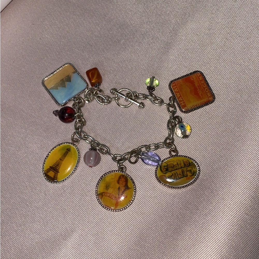Vintage Charm Bracelet with Eiffel Tower and Pyramid Charms Aai - Picture 4 of 5